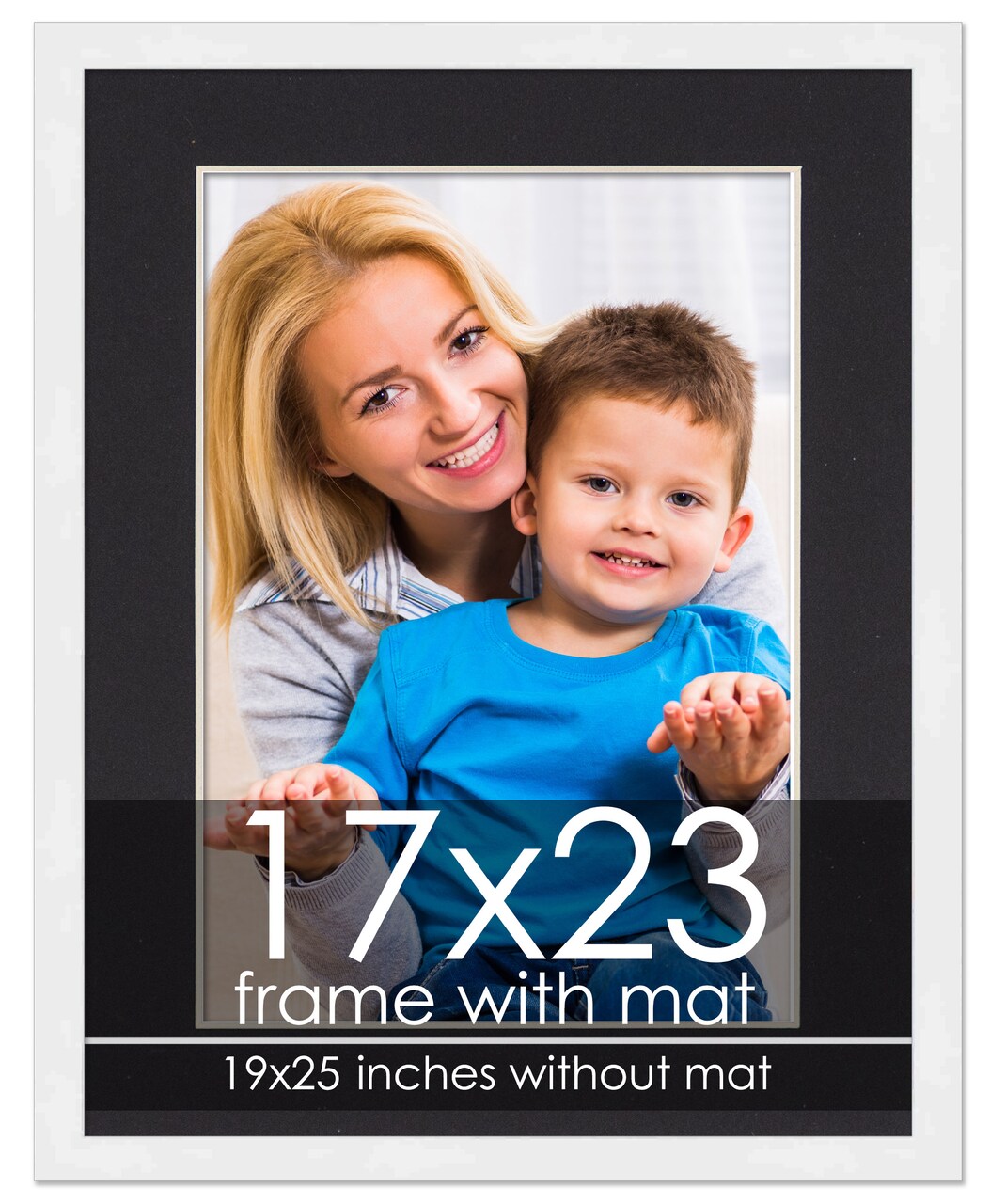 Modern White Frame with Black Photo Mat, UV Acrylic Front, Foam Board Backing, 60 Sizes Available